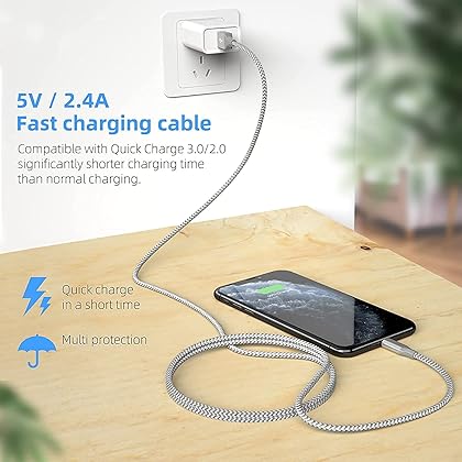 CYOIDAI Charger Cable, 2022 Upgraded MFi Certified Lightning Cable 3Pack 10FT Nylon Braide iPhone Charger Fast Charging Syncing Compatible with iPhone 13/12/ 11 Pro/XS/Max/XR/X/ 8/ 8P and More