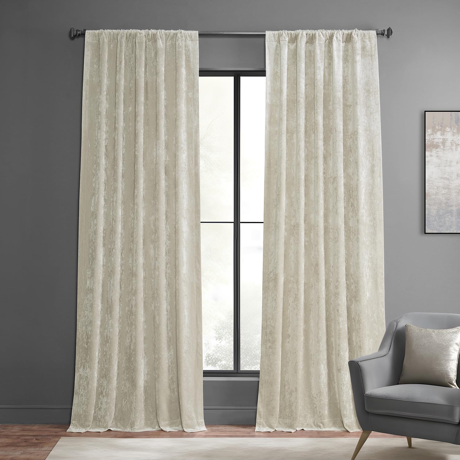HPD Half Price Drapes Lush Crush Velvet Curtains - Room Darkening Curtain 84 Inches Long for Bedroom & Living Room, Luxury Look, Rod Pocket Design, (1 Panel), 50W x 84L, Champagne