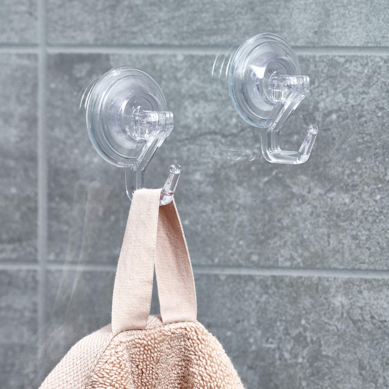 iDesign Power Lock Bathroom Shower Plastic Suction Cup Hooks for Loofah, Towels, Sponges, and More, Set of 2, Clear