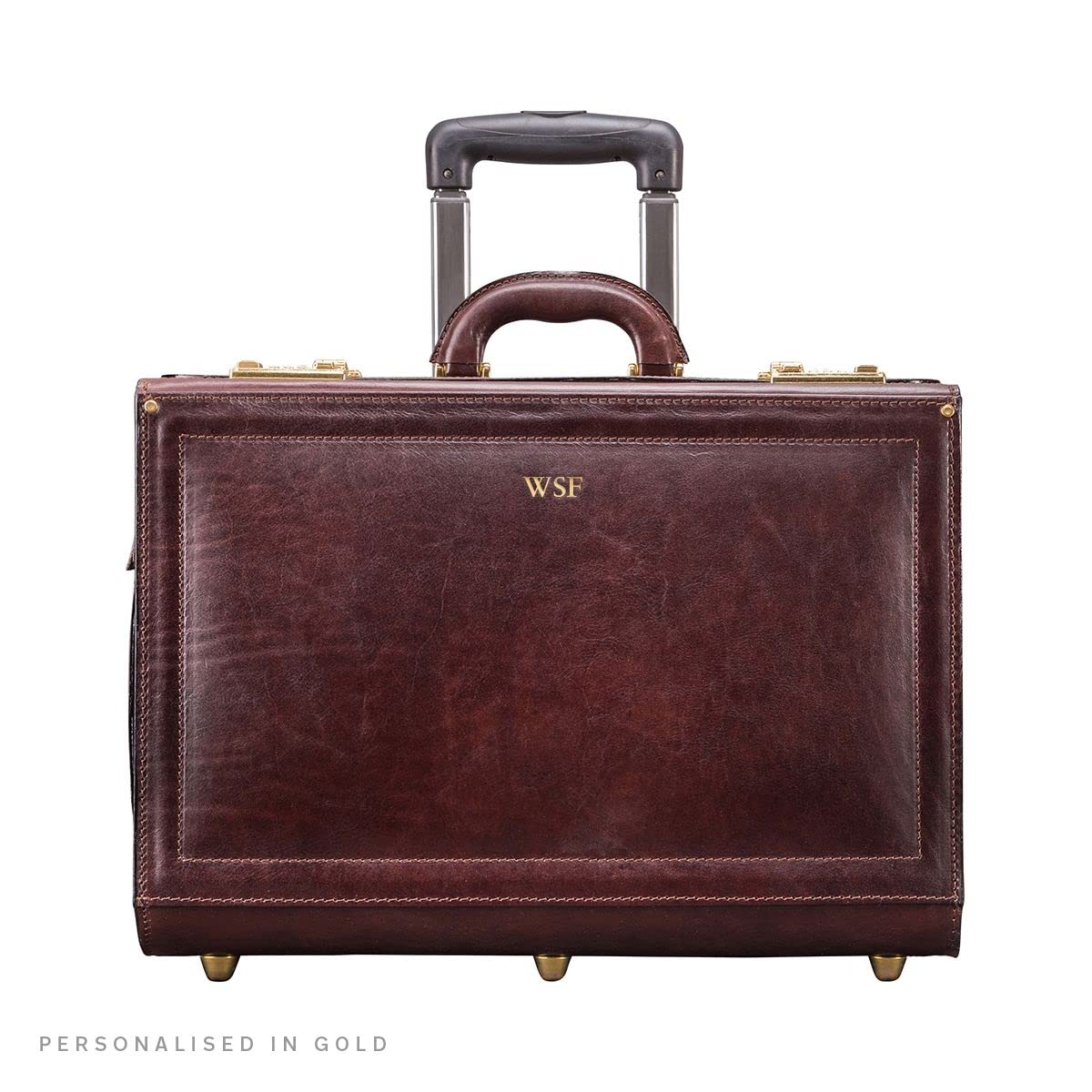 Maxwell Scott | Personalized Mens Luxury Leather Pilot/Catalog Attaché Case with Wheels | The VareseW | Classic Business Travel Bag | Dark Chocolate Brown