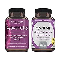 Reserveage Beauty Resveratrol 500 mg - Sustained-Release Trans-Resveratrol - Vegan Antioxidant Supplement for Brain & Heart Health 60 Capsules & Twinlab TWL Women's Daily One 60 ct