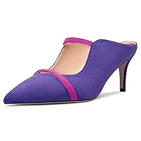 Castamere Women Mid Heel Pointed Toe Slip-on Patchwork Pumps Mules Shoes Casual Dress 2.6 Inches Heels