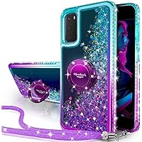 Silverback for Samsung Galaxy S20 Plus Case, Moving Liquid Holographic Sparkle Glitter Case with Stand, Bling Diamond Ring Protective Galaxy S20 Plus Case for Girls Women, Purple