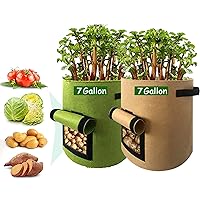 Potato Grow Bags, 2 Pack HeavyDuty Plant Grow Bag with Dual Handles and Velcro Window Ideal for Growing Tomatoes, Carrots, Onions, Fruits, and Vegetables(7 Gallon)
