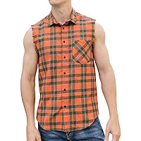 Men's Sleeveless Shirt Plaid Flannel Shirt, Button Down Casual Shirts Vest Shirt