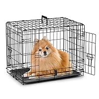MoNiBloom 24/30/36/42/48 Dog Crates, Foldable Metal Wire Dog Cage with Double-Door, Outdoor Indoor Pet Kennels, Includes Leak-Proof Pan, Divider Panel, Black, 24