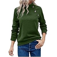 Women Mom Sweatshirt Women's Casual Halloween Fashion Solid Color Long Sleeve Pullover Half High Neck Button Tops