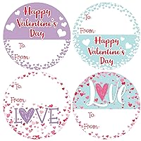 Valentine's Day Tag Stickers - Pink, Teal, Purple Love Theme - 40 Labels