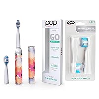 Pop Sonic Electric Toothbrush (Pink Watercolor) Bonus 2 Pack Replacement Heads- Travel Toothbrushes w/AAA Battery | Kids Electric Toothbrushes with 2 Speed & 15,000-30,000 Strokes/Minute
