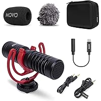 Movo VXR10-PRO External Video Microphone for USB-C Smartphone/Camera with Rycote Lyre Shock Mount - Compact Shotgun Mic and Accessories Compatible with Androids/DSLR Cameras - Battery-Free DSLR Mic