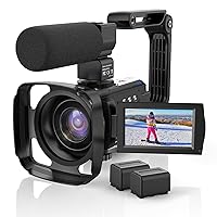 4K Video Camera Camcorder 48MP UHD 60FPS WiFi IR Night Vision Vlogging Camera for YouTube 16X Digital Zoom Camera with External Microphone, Lens Hood, Stabilizer, Remote Control, 2 Batteries