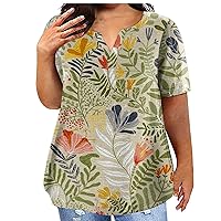Plus Size Clothes for Women,Womens Plus Size Tops Short Sleeve V Neck Loose Fit Printing Blouse Fashion Elegant Vacation T Shirts Summer Tops for Women 2024