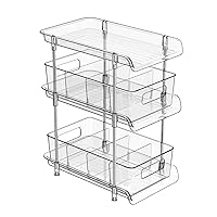3 Tier Clear Bathroom Organizer with Dividers, Multi-Purpose Pull-Out Pantry Organization and Storage, Under Sink Closet Organizers and Storage, Vanity Skincare Cosmetic Organizer Medicine Bins
