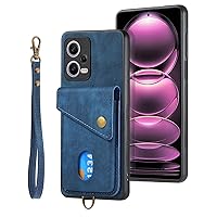 Cell Phone Flip Case Cover Compatible with Xiaomi Redmi Note 12 Pro 5G Case, with Card Holder Protective Shockproof Cover Premium PU Leather Rubber Silicone Bumper Wallet Case Cover with [Wrist Strap]