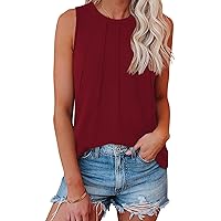 Heymiss Summer Tops for Women 2024 Tank Tops for Women Loose Fit Pleated Round Neck Sleeveless Tops S-2XL