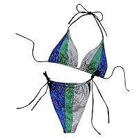 Sling Bikini Solid Clubwear Bikini Thong Rhinestone Lingerie Dancewear Swimwear Sexy Lingerie