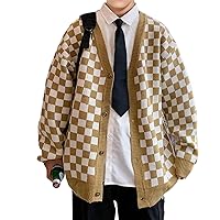 Japanese and Korean Version of The Plaid Cardigan Men's Retro Checkerboard Knitted Jacket Long-Sleeved Pullover