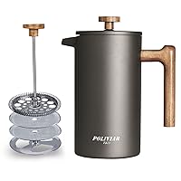 POLIVIAR French Press Coffee Maker, 34 Ounce Coffee Press with Real Wood Handle, Double Wall Insulation & Dual-Filter Screen, Food Grade Stainless Steel for Good Coffee and Tea (Cliff)