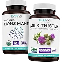 Save $4 (12% off) - Detox & Focus Bundle - Organic Milk Thistle (80% Silymarin) - 9,000mg of Milk Thistle Seed Extract and Organic Lions Mane (10:1 Extract) - Equals 10,000mg of Lions Mane Mushroom