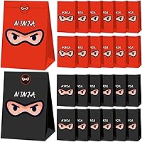 24 Pieces Ninja Party Favor Bags Ninja Warrior Paper Gift Bags Birthday Party Supplies Karate Goodie Bags Candy Bags with Stickers for Kids Boy Girl Ninja Master Birthday Party Decoration Treat Bags