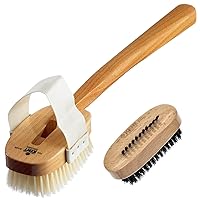 Kent FD3 Luxury Beechwood Body Scrubbing Exfoliating Bath/Shower Brush with 100% Pure White Bristle and NB2 Natural Bristle Fingernail Brush and Hand Scrub Brush for Nails