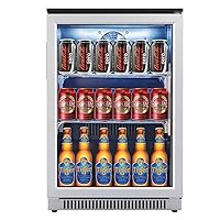 20 Inch Wide Built in Beverage Refrigerator with Clear Glass Front Door, 120 Can Under Counter Cabinet Soda Beer Drink Cooler Center Large, Undercounter Bar Display Fridge for Man Cave Garage