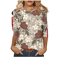 Summer Clothes for Women,Crew Neck Casual Print Graphic Shirt 3/4 Length Sleeve Womens Tops Going Out Tops for Women