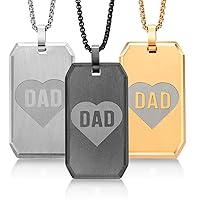 Gem Stone King Personalized Polished and Matte Solid Tungsten Carbide Dog Tag Customized DAD with Heart Pendant - Free Engraving - 44x24MM Comes with 24 Inch Chain
