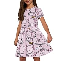 Girls Short Sleeve Dress for Size 2-14 for Casual Daily