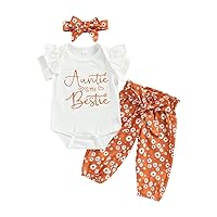 Newborn Baby Girl Summer Clothes Kids Short Sleeve Letter Romper Tops+High Waist Floral Leopard Pants+Headband