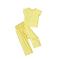 MakeMeChic Girl's 2 Piece Outfits Round Neck Short Sleeve Tee Shirt Tops and High Waisted Pants Sets