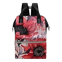 Red Flower Diaper Bag for Women Large Capacity Daypack Waterproof Mommy Bag Travel Laptop Backpack