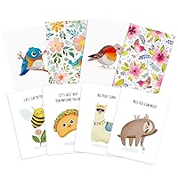T MARIE 48 Blank Greeting Cards - 24 Flower Bird Watercolor Greeting Cards and 24 Funny Notecards - Thinking of You Note Cards for Grandkids, Students, Summer Camp Cards and More