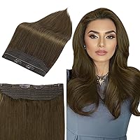 One Piece Clip in Hair 16Inch Straight Fish Line Hair Extensions 4 Medium Brown No Glue No Weaving Invisible Wire Fish Line Hair Extensions 80g