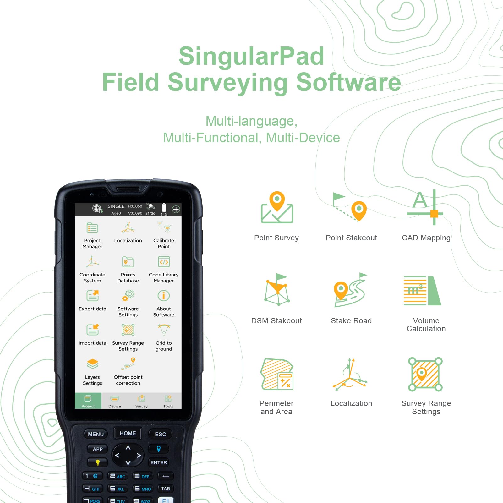 SingularXYZ RTK GNSS Survey Equipment with Handheld GPS Rover for Surveying, Handheld Controller, Survey Software and Transport Case, for Construction and Geodetic or Land Survey Layout Planning
