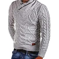 Men's Zip-Up Cowl Neck Slim Fit Cable Knitted Stylish Pullover Sweater