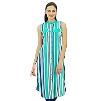 Bimba Women Rayon Straight Kurta Mandarin Collar Indian Kurti Tunic Designer Sleeveless Summer Blouse