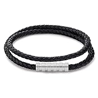 Jewelry Men's Braided Leather Bracelet, Color: Black (Model: 35000093)