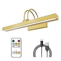 Wireless Picture Light, Picture Lights for Wall, 16 Inch Picture Light Battery Operated with Remote, 3 Lighting Dimmable, Rechargeable Dartboard Light, Art Lights for Paintings-Gold
