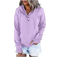 Womens Casual Button Down Hoodies Drawstring Long Sleeve Pullover Hooded Sweatshirt Fall Outfits Clothes Thumb Hole