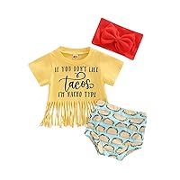 Newborn Infant Baby Girl Outfit 3pcs Letter Print Western Clothes Sets Short Sleeve Tassel T-Shirts Shorts