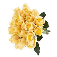 Pure Garden Rose Artificial Flowers - 24Pc Real Touch 11.5-Inch Fake Flower Set with Stems for Home Decor, Wedding, or Bridal/Baby Showers (Yellow)