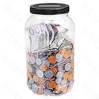 Large Clear Coin Bank Jar with Slotted Lid, One Gallon Plastic Money Tip Change Savings Coin Jar for Coin or Raffle Ticket, Big Clear Money Coin Tip Piggy Change Bank Box for Adults Teens