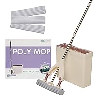 Poly Mop PVA Sponge Mop Bucket - Wash, Dry and Store Floor Cleaner - Ultra Absorbent PVA Sponge, Extendable Handle, Compact Pail, Easy Storage - 3 Mop Heads Included