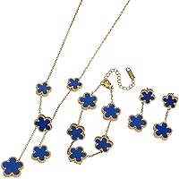 Five Leaf Lucky Clover Jewelry Set, Minimalist Creative Plant Flower Design Four leaf clover 18K Gold Plated Stainless Steel Pendant Necklace Earrings Bracelet Jewelry Set