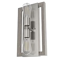 Hunter - Woodburn 2-light Brushed Nickel, Medium Size Sconce Light, Dimmable, Modern Style, Rectangle Shaped, for Bedrooms, Kitchens, Foyers, Bathrooms - 19815