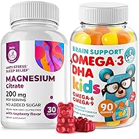 Omega3 Gummies for Kids with Omega 6&9 and Magnesium Gummies - DHA Children Brain Supplement for Heart and Vision Support – No Fish Oil and Gluten Free Immune Health with Sugar-Free Magnesium
