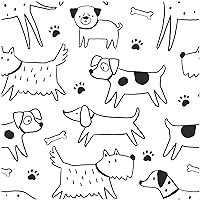 HAOKHOME 99052 Dog Wallpaper Peel and Stick Puppy Animal Black/White Self Adhesive Wall Murals Home Kitchen Bedroom Decor 17.7in x 9.8ft