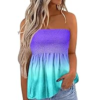 Women's Summer Tube Tops Sexy Casual Strapless Bandeau Tanks Pleated Off The Shoulder Top Womens Smocked Tank Tops