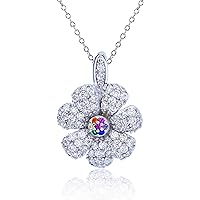 DECADENCE Sterling Silver Rhodium Round White & Multicolor Cubic Zirconia Flower 18